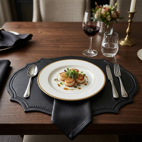 Vintage Black Imitation Leather Oval Placemat Alternate